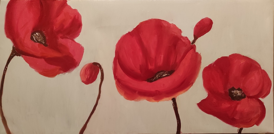 Маки-декор. Клеёнка/масло, 100*50 см, 2023