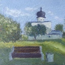 Псков. Храм "Богоматери с Пароменья". Холст на картоне/масло, 40*30 см, 2023