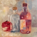 Две бутылки и яблоко. Х/м, 50*40 см, 2023