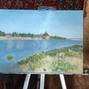 Псков. Вид на Покровскую башню. Холст на картоне/масло, 30*40 см, 2023